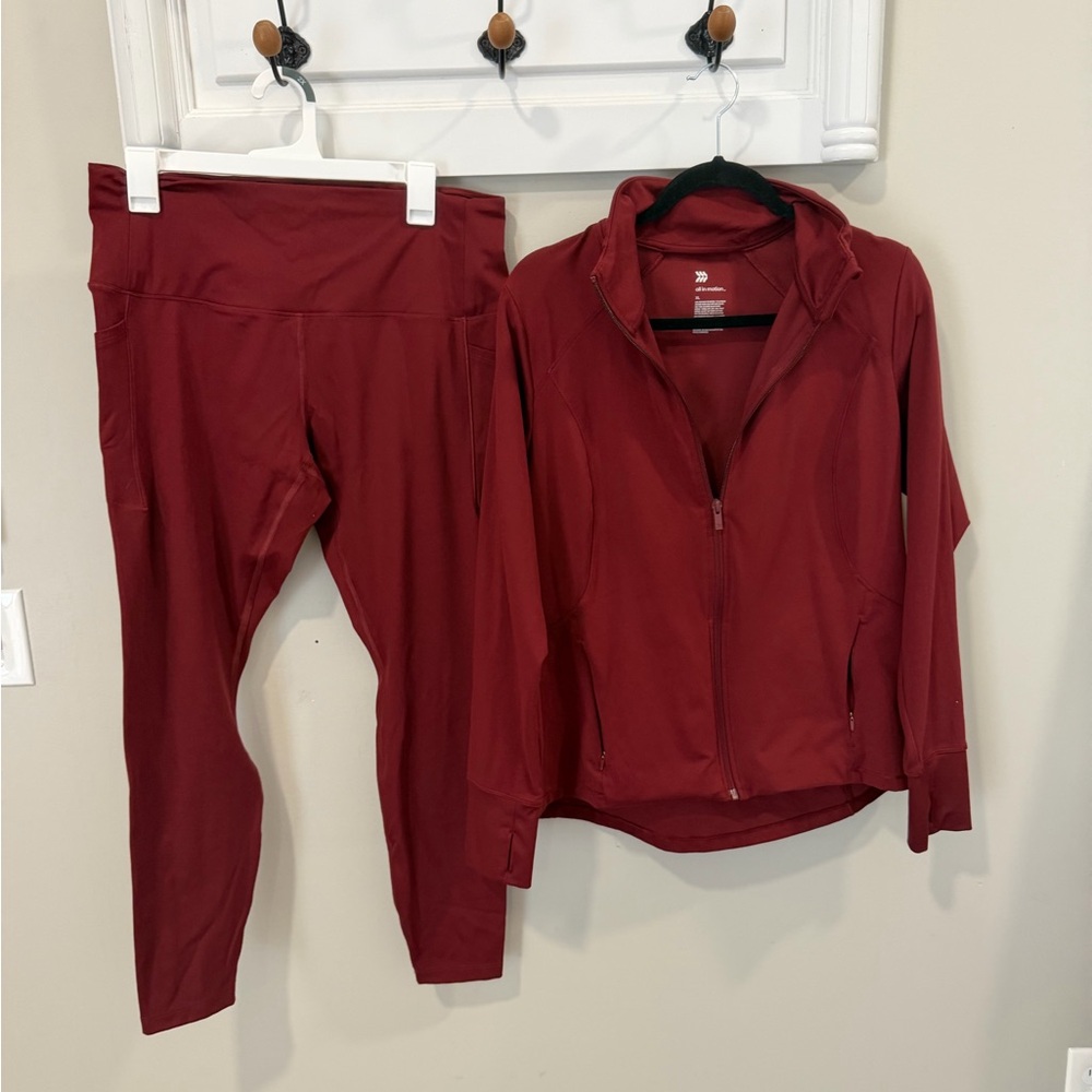 All In Motion Size XL Maroon Jacket and Matching Fleece Leggings